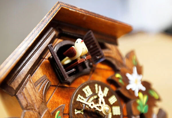 Bird house wall clock named Coucou is pictured in a watchmakers shop in Bordeaux