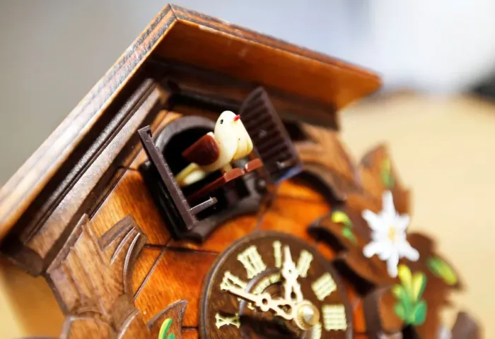 Framed Print : Bird house wall clock named Coucou is pictured in a watchmakers shop in Bordeaux Framed Print : Bird house wall clock named Coucou is pictured in a watchmakers shop in Bordeaux