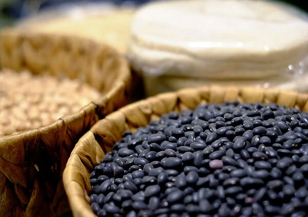 Black beans are seen at the kitchen of Go Green restaurant in La Paz