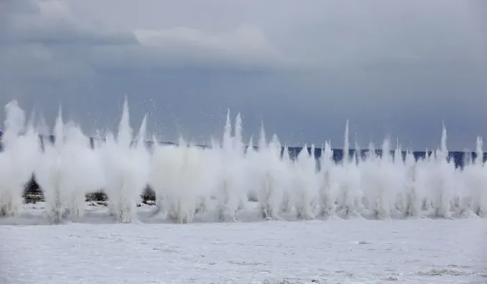 Framed Print : A blast rips through the ice covering the Kan river to reduce the risk of floods Framed Print : A blast rips through the ice covering the Kan river to reduce the risk of floods