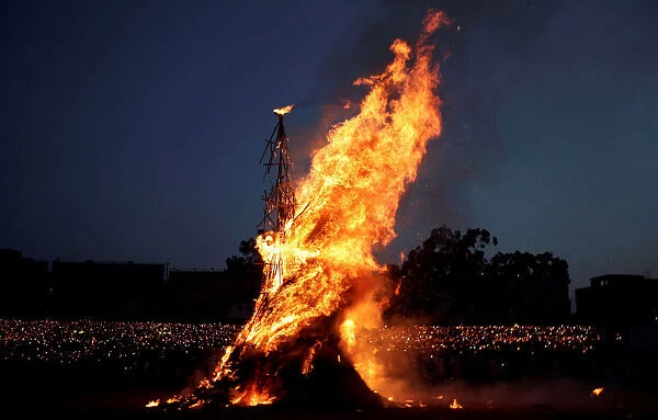 A bonfire burns during the Meskel Festival to commemorate the discovery of the true cross