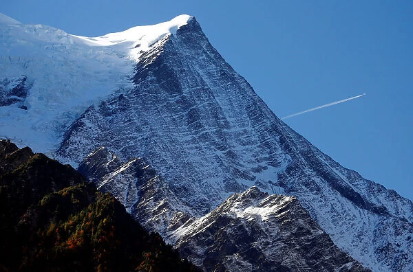 The Bossons glacier in the Mont-Blanc massif is pictured on a sunny autumn day in