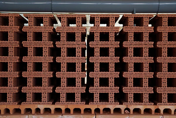 Bricks are stored in the Wienerberger brick factory in Hennersdorf