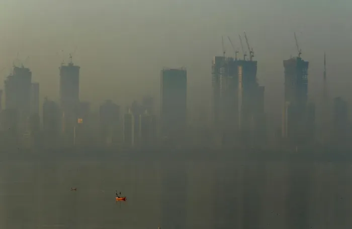 Framed Print : Buildings are seen shrouded in smog in Mumbai Framed Print : Buildings are seen shrouded in smog in Mumbai