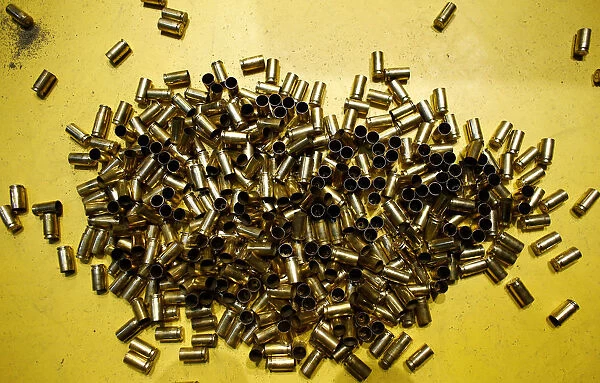 Bullets for a 9mm handgun are pictured at a shooting range in Istanbul