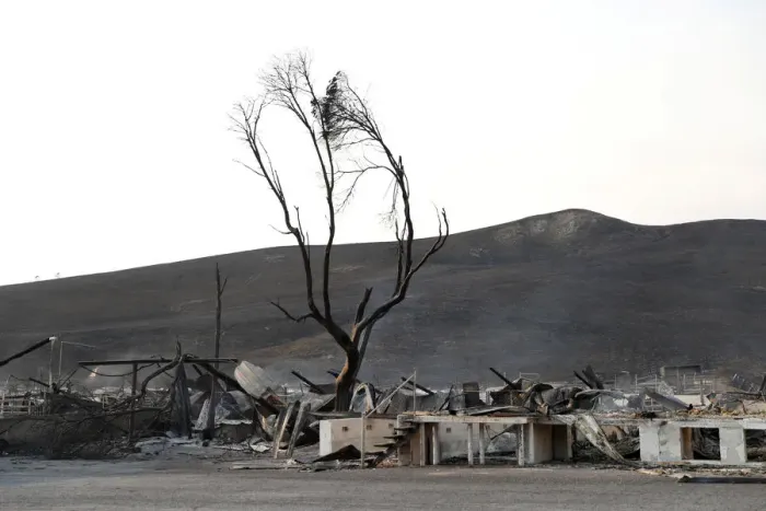 Framed Print : Burnt structures are seen at the historic Stornetta Dairy along Highway 12 during