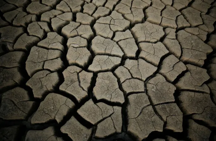Framed Print : Caked mud is seen at Theewaterskloof dam near Cape Town
