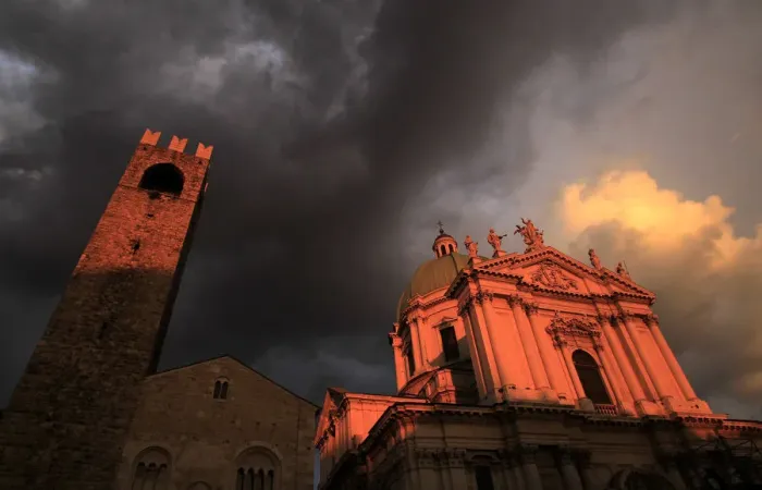 Framed Print : Cathedral of Brescia is seen at sunset in downtown Brescia Framed Print : Cathedral of Brescia is seen at sunset in downtown Brescia