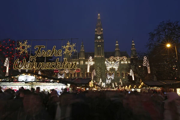The Christmas illumination of Rathausplatz is pictured in Vienna