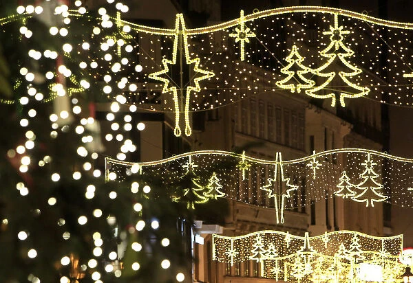 Christmas illuminations light the Vaci shopping street in downtown Budapest