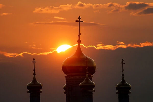 The church of St. Prophet Ilya is pictured during sunset in Nizhny Novgorod