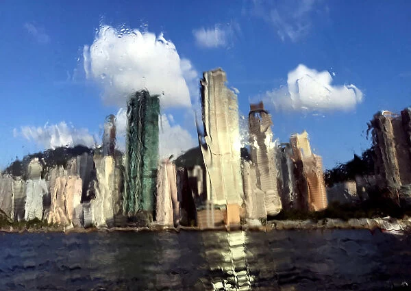 The city shoreline is seen from a local ferry in Hong Kong