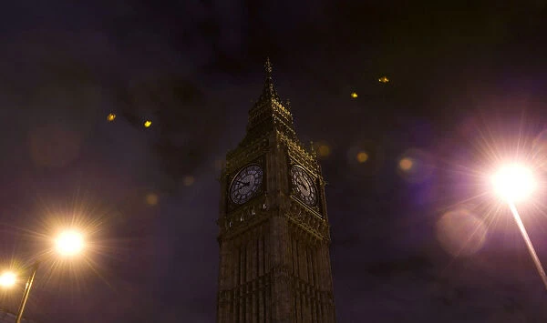 The clock tower at the Houses of Parliament is pictured with its lights extinguished