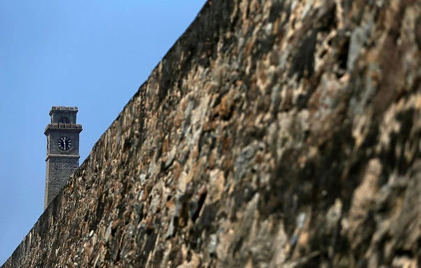 A clock tower is seen on top of the Galle Dutch Fort in Galle
