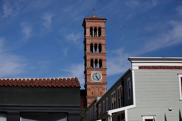The clock tower of St. Andrews Catholic Church is pictured in Pasadena