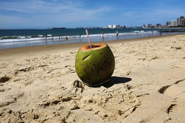 A coconut is pictured at a beach in Fortaleza