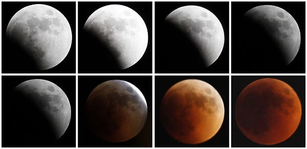 Combination photo shows the moon as it undergoes a total lunar eclipse as seen