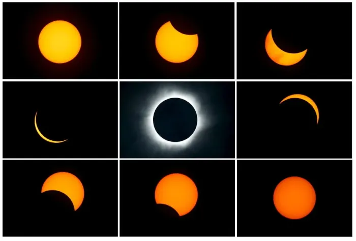 Framed Print : A combination photograph shows a series of total solar eclipse as seen from the beach of Framed Print : A combination photograph shows a series of total solar eclipse as seen from the beach of