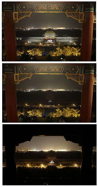 A combination picture shows a view of the Forbidden City before