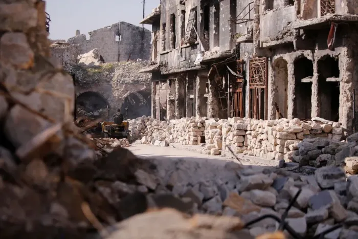 Framed Print : A construction site is seen in Aleppo