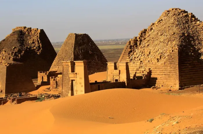 Framed Print : Creeping desert sands surround the Royal Cemeteries of Meroe Pyramids in Begrawiya Framed Print : Creeping desert sands surround the Royal Cemeteries of Meroe Pyramids in Begrawiya