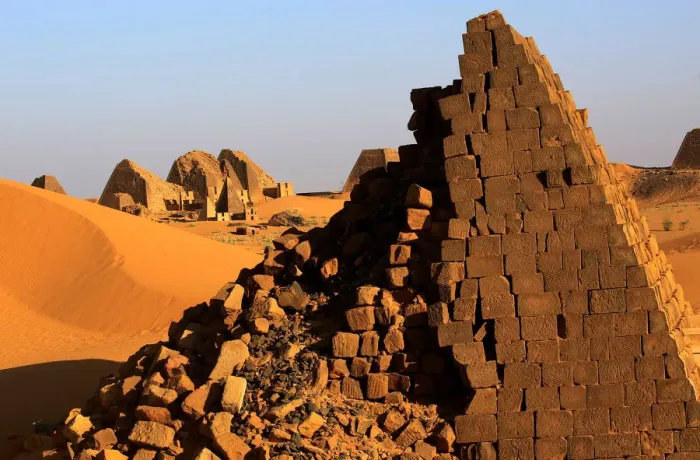 Framed Print : Creeping desert sands surround the Royal Cemeteries of Meroe Pyramids in Begrawiya Framed Print : Creeping desert sands surround the Royal Cemeteries of Meroe Pyramids in Begrawiya