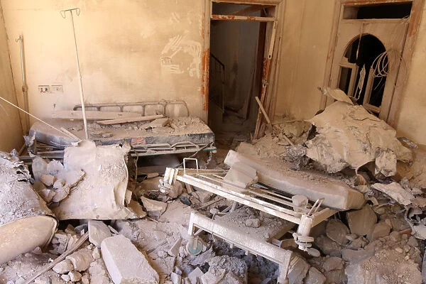 A damaged field hospital room is seen after airstrikes in a rebel held area in Aleppo