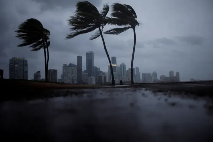 Framed Print : Dark clouds are seen over Miamis skyline before the arrival of Hurricane Irma Framed Print : Dark clouds are seen over Miamis skyline before the arrival of Hurricane Irma