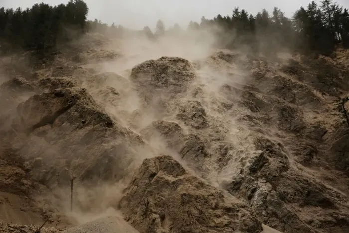 Framed Print : Debris rolls down the rockface of a mountain after an earthquake outside Jiuzhaigou Framed Print : Debris rolls down the rockface of a mountain after an earthquake outside Jiuzhaigou
