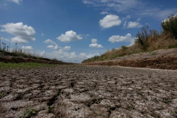 Framed Print : A dried-up creek bed is seen in a drought-affected area near Chivilcoy