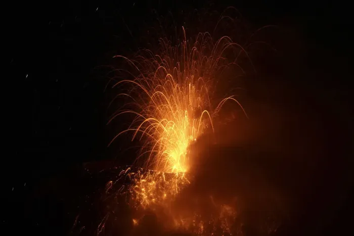 Framed Print : Ecuadors Tungurahua volcano spews lava ash and pyroclastic material into air in Framed Print : Ecuadors Tungurahua volcano spews lava ash and pyroclastic material into air in