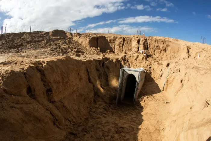Framed Print : An entrance to what the Israeli military say is a cross-border attack tunnel dug Framed Print : An entrance to what the Israeli military say is a cross-border attack tunnel dug
