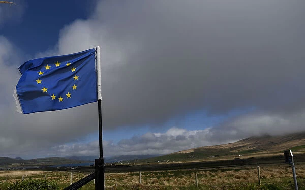 The European Union flag flies in the County Kerry village Doora Cross