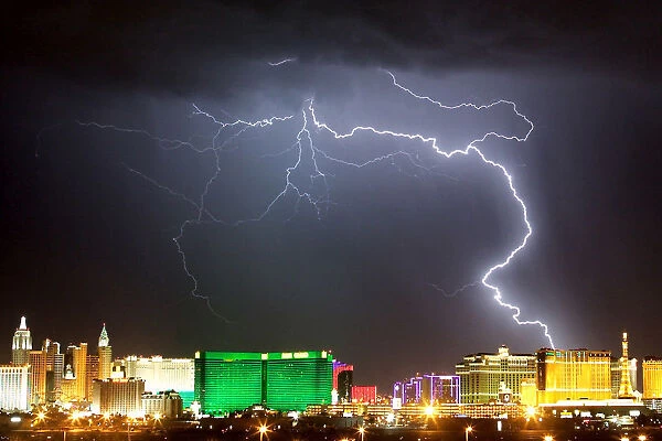 File photo showing lightning strike over Casinos along the Las Vegas strip