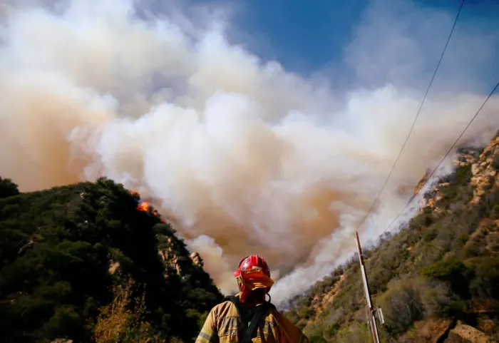 Framed Print : Firefighters battle the Woolsey Fire as it continues to burn in Malibu Framed Print : Firefighters battle the Woolsey Fire as it continues to burn in Malibu