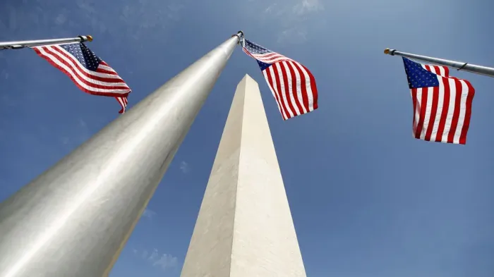 Framed Print : Flags flutter during re-opening ceremony for Washington Monument in Washington