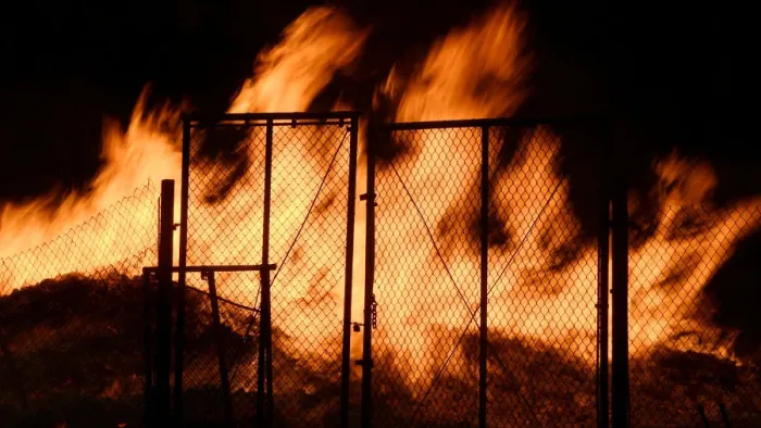 Framed Print : Flames approach a gateway during the so-called Sand Fire in the Angeles National Forest Framed Print : Flames approach a gateway during the so-called Sand Fire in the Angeles National Forest