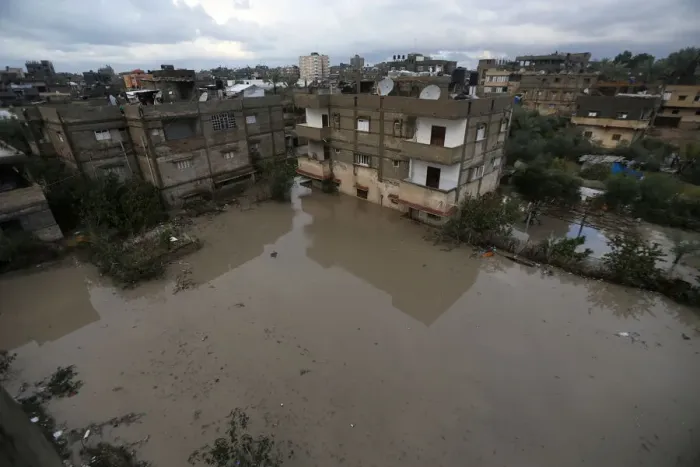 Framed Print : Flooded houses are seen following heavy rains in Rafah in the southern Gaza Strip