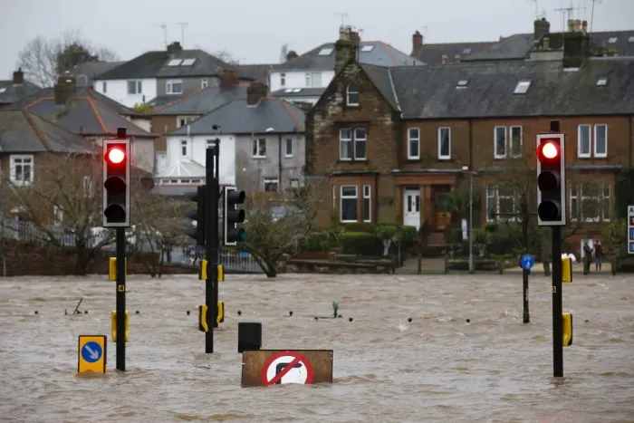 Framed Print : A flooded street is pictured in Dumfries, Scotland Framed Print : A flooded street is pictured in Dumfries, Scotland