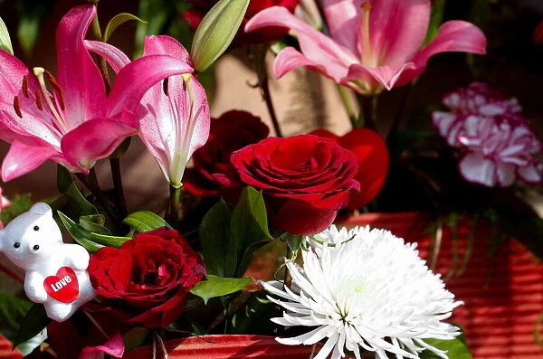 Flowers are displayed in a shop on Valentine's Day in Cairo