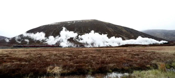 Framed Print : The Flying Scotsman steam train travels north through the Drumochter Pass, Scotland