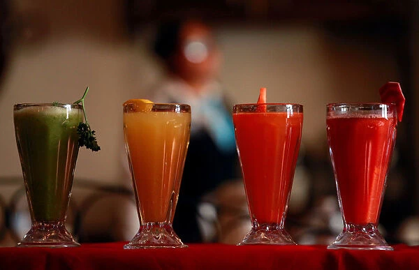 Freshly-made juices are displayed during breakfast at a restaurant in Ciudad Juarez
