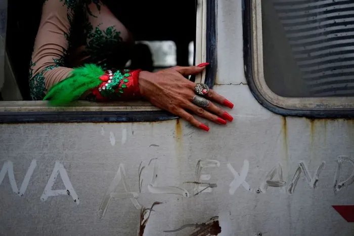 Framed Print : A gay rights activist sits in a bus during the 11th annual March against Homophobia