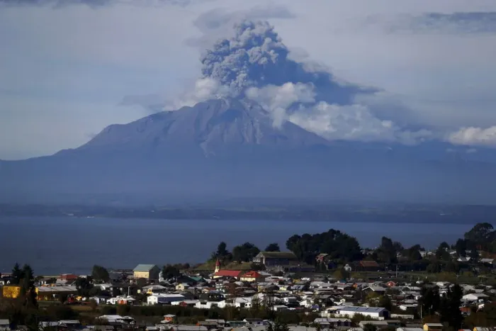 Framed Print : A general view of Calbuco volcano spewing ash and smoke near Puerto Varas Framed Print : A general view of Calbuco volcano spewing ash and smoke near Puerto Varas