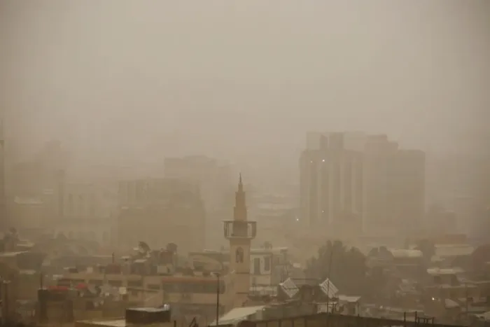 Framed Print : A general view of Damascus during sand storm and heavy rain Framed Print : A general view of Damascus during sand storm and heavy rain