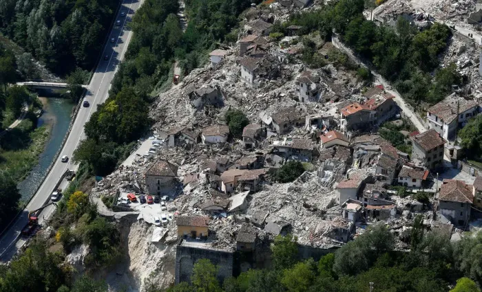 Framed Print : A general view after earthquake that levelled the town in Pescara del Tronto Framed Print : A general view after earthquake that levelled the town in Pescara del Tronto