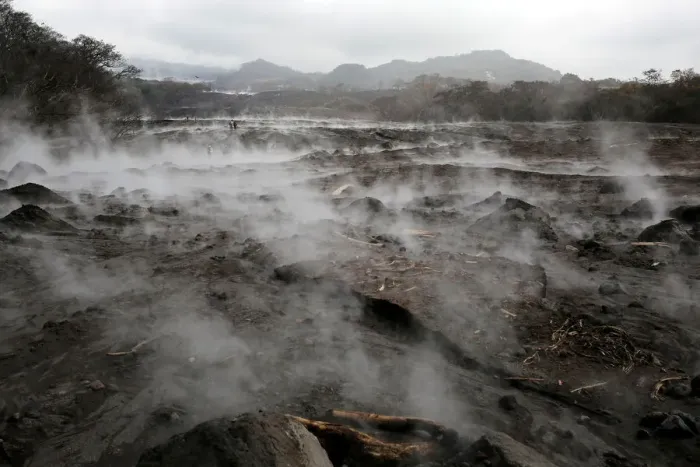 Framed Print : A general view shows an area affected by the eruption of the Fuego volcano in San Miguel