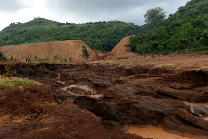 Framed Print : A general view shows the dam that burst its walls, overrunning nearby homes Framed Print : A general view shows the dam that burst its walls, overrunning nearby homes