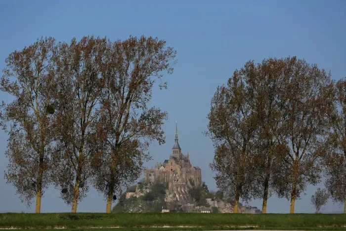 Framed Print : A general view shows the Mont Saint-Michel in the French western region of Normandy
