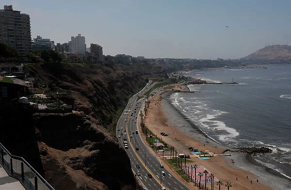 A general view shows vehicles along the beach in Lima, ahead of the papal visit in Peru